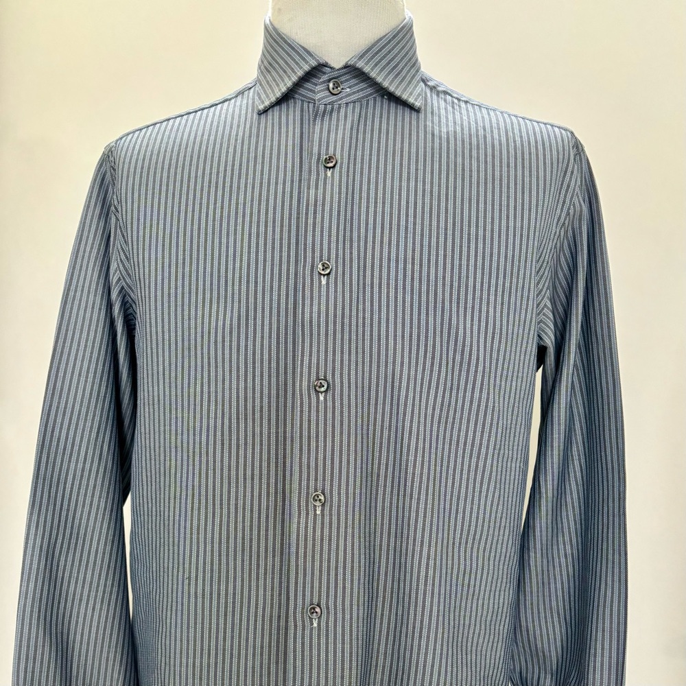 Ermenegildo Zegna.  Men’s long sleeve blue grey shirt.